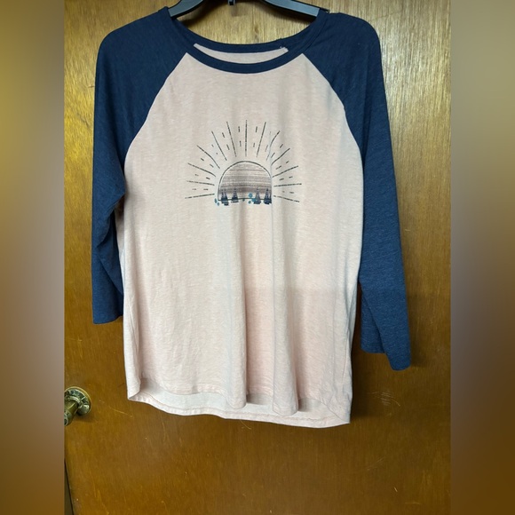 Ladies Sonoma Long Sleeve Raglan Tee with Sun Graphic - Pink and Blue - Picture 1 of 3